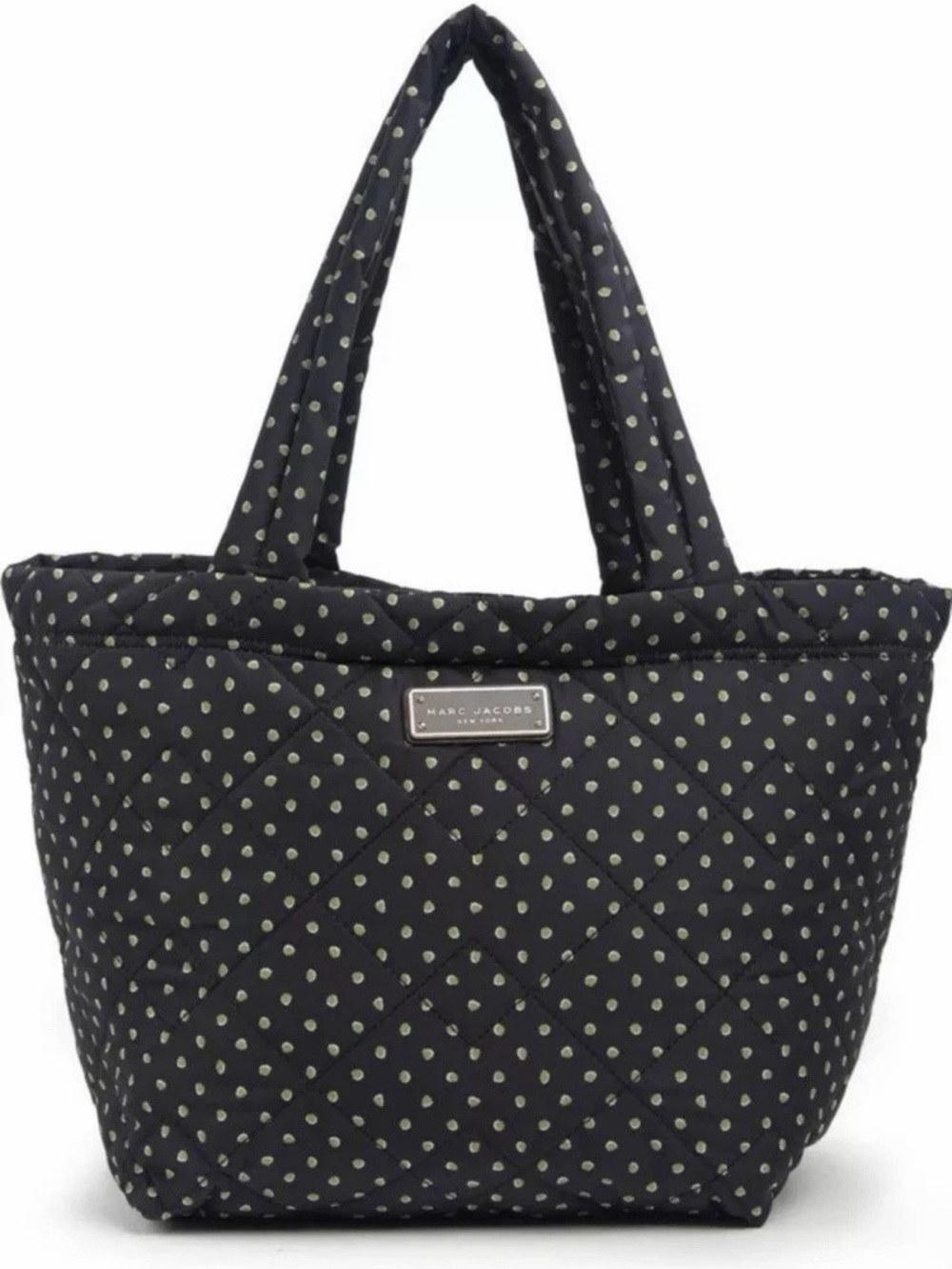 Marc Jacobs Black Quilted Tote with Light Green Polka Dots